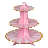 Suport Prajituri Etajat, 3 Nivele, Culoare Roz si Auriu, Dimensiuni 30cm, 23cm, 16cm, Material Hartie, Oem