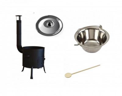 Set ceaun inox 20lit. tip gros cu soba 39cm, lingura de lemn 50cm cu capac Handy KitchenServ foto