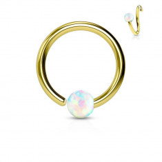 Piercing din oţel chirurgical, inel auriu cu bilă din opal - Grosime x diametru x dimensiune bilă: 1,6 x 10 x 4 mm
