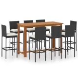 Cumpara ieftin Set mobilier bar de gradina cu perne, 9 piese, negru