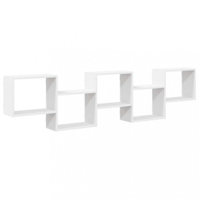 Raft cubic de perete cu 5 compartimente alb lemn prelucrat foto