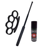 Cumpara ieftin Set 3 accesorii autoaparare DEPOX&reg;, baston telescopic otel, 50 cm, box si spray paralizant iritant