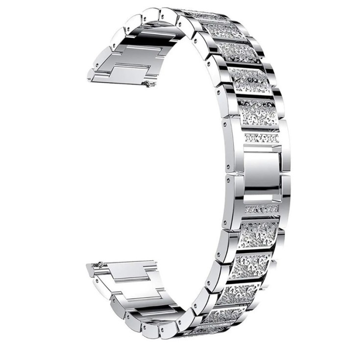 Curea otel, compatibila Huawei Watch Fit 3, adaptor inclus, telescoape Quick Release, Silver Diamond