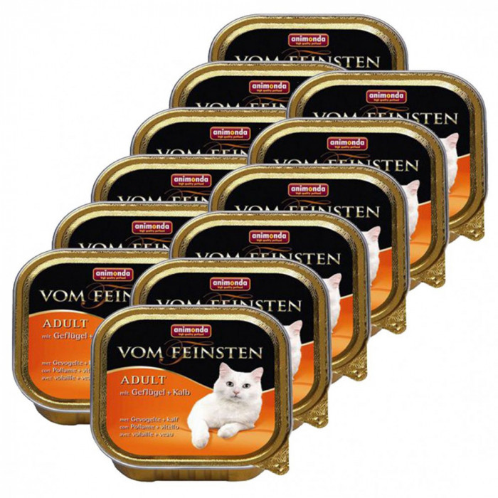 Pateu Animonda Vom Feinsten Adult Cats - paşăre şi viţel 12 x 100g