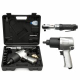 Trusa scule pneumatice cu pistol de impact Twin Hammer 1/2 inch, clichet 3/8 inch, 10 tubulare 9-27mm si accesorii 16 piese Breckner Germany