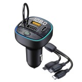 Modulator fm cu bluetooth handsfree, cablu incarcare 3 in 1, USB QC 3.1, Type-C
