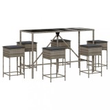 Cumpara ieftin Set mobilier bar de gradina cu perne, 7 piese, gri, poliratan