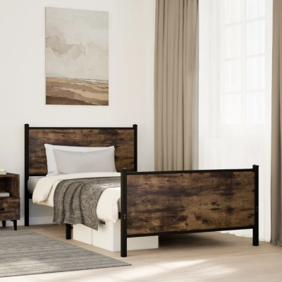 vidaXL Cadru pat metalic fără saltea, stejar fumuriu, 100x190 cm 4007679 foto