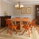 Set masa plianta cu spatiu depozitare Util, pentru living si bucatarie, PAL, structura lemn masiv, cu role, 160x96x80 cm si 6 scaune pliante, tapitate