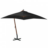 Umbrelă suspendată cu st&acirc;lp, negru, 3x3 m, lemn masiv de brad, vidaXL