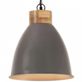 Cumpara ieftin Lampă suspendată industrială, gri, 35 cm, lemn masiv&amp;fier, E27