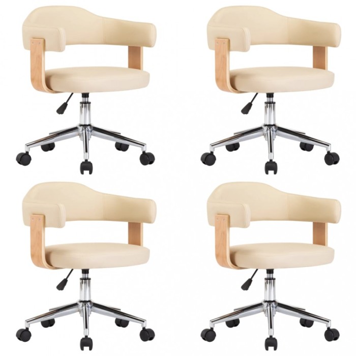 Scaune de sufragerie pivotante 4 buc. crem piele artificiala