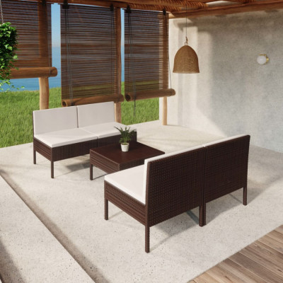 vidaXL Set mobilier de grădină cu perne, 5 piese, maro, poliratan foto