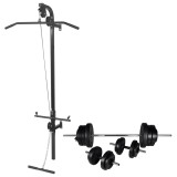 Turn Forta Perete vidaXL, Set Haltere Gantere 60.5kg, Scripeti, Bara Tractiuni, Discuri Greutate, Antrenament Muschi