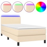 Cumpara ieftin Pat cu arcuri, saltea si LED, crem, 90x190 cm, textil
