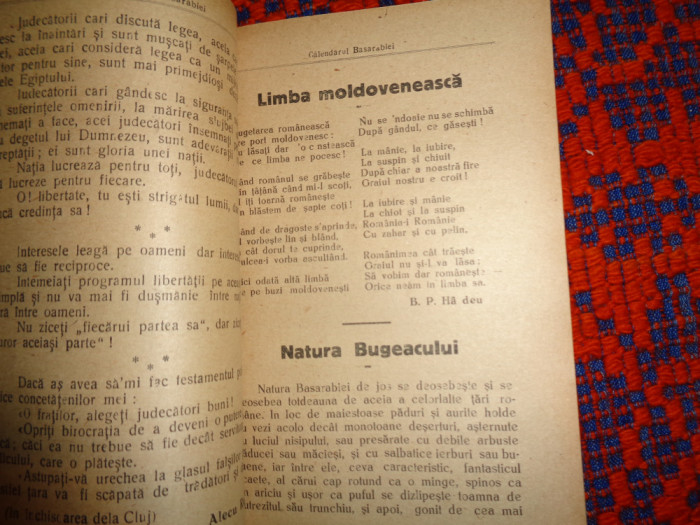 Calendarul Basarabiei pe anul 1923 (365 zile) alcatuit de Pan.Halippa / an 1921