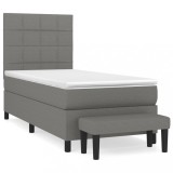 Cumpara ieftin Pat box spring cu saltea, gri inchis, 80x200 cm, textil
