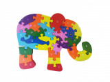 Cumpara ieftin Puzzle 3D din lemn pentru copii cu Alfabet si Cifre, Elefant, 26 piese, 26 cm, 18004SX