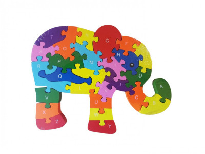 Puzzle 3D din lemn pentru copii cu Alfabet si Cifre, Elefant, 26 piese, 26 cm, 18004SX foto