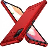 Set de husa cu doua folii de protectie ecran pentru Galaxy A51 Oretech, sticla securizata/TPU, rosu/transparent, 6,5 inchi