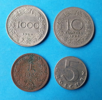 Moneda veche Austria Lot x 4 piese valori diferite ( 1859 - 1931 ) foto