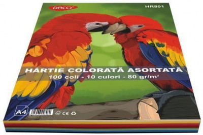 Hartie colorata A4 asortata Daco, 100 coli/set foto