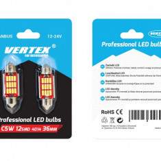 Set 2 becuri auto Vertex LED , C5W SV8.5-8,12SMD 4014, 2.9W, 36mm, Canbus, 12-24V, leduri alb sofit Festoon