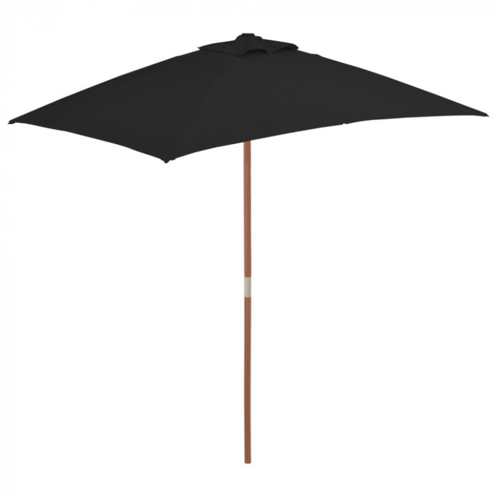 Umbrela de soare, exterior, stalp lemn, negru, 150x200 cm