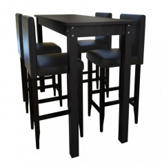 Masa de bar cu 4 scaune de bar, negru foto