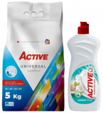 Cumpara ieftin Detergent Universal de rufe pudra Active, sac 5kg, 68 spalari + Detergent de vase lichid Active, 0.5 litri, cocos