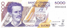 Bancnota Ecuador 5.000 Sucres 26.3.1999 - P128c UNC foto