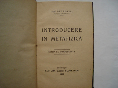 Introducere in metafizica - Ion Petrovici (1929) foto