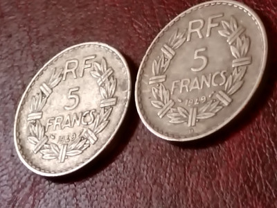 5 francs franci franc 1949 + 1949 B (mai rara), stari aUNC [poze] foto