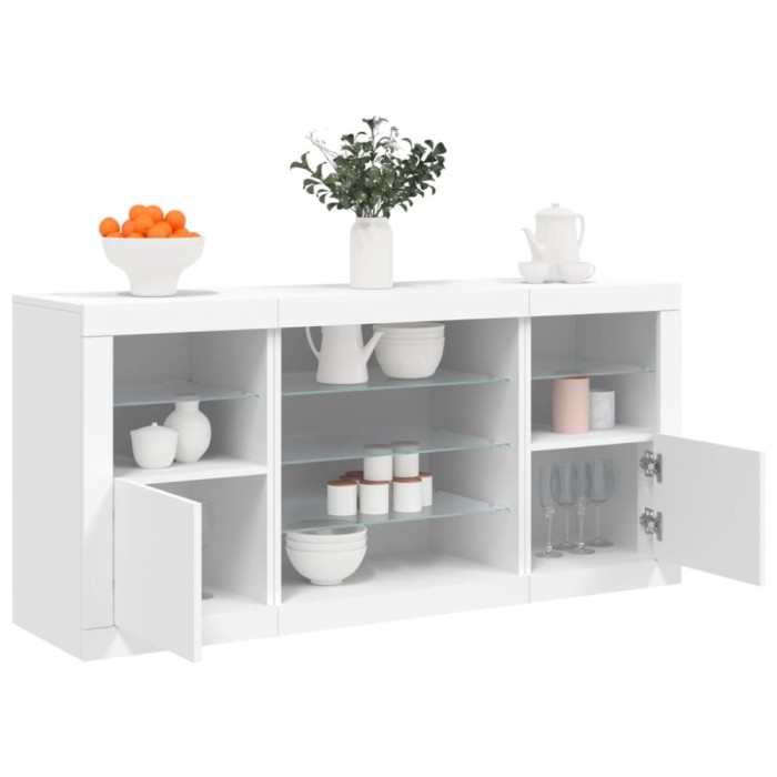vidaXL Servantă cu lumini LED, alb, 142,5x37x67 cm