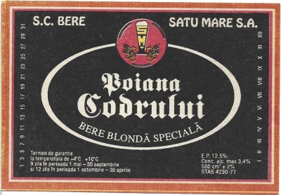 NI423 Etichetă bere blondă specială Poiana codrului, SC Bere Satu Mare SA, &amp;icirc;nceputul anilor 1990 foto