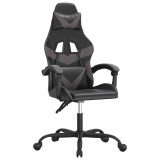 Cumpara ieftin Scaun de gaming pivotant, negru si gri, piele ecologica