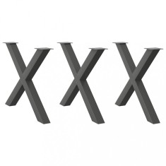 vidaXL Picioare de masă &icirc;n formă de X, antracit, 90x(72-73) cm, oțel, 3 buc.