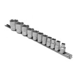 Capete chei tubulare, cu profil hexagonal, pe sina, Kronus, 10 - 32 mm, 1/2 inch, set 11 bucati
