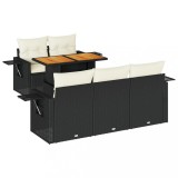 Set mobilier de gradina cu perne, 6 piese, negru, poliratan
