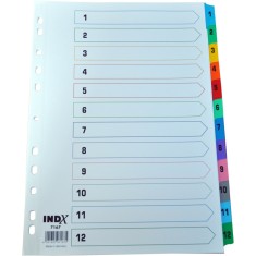 Index carton Optima A4 numerotat 1-12 alb margine color 190g/mp