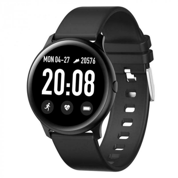 Ceas Smartwatch Techstar&reg; KW19 Negru, 1.3 inch HD Rotund, Monitorizare Cardiaca, Tensiune. Oxigenare, Bluetooth 4.0