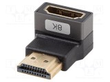 Adaptor LANBERG HDMI 2.1 90&deg; argintiu, soclu-plug, aluminiu, aurit, suport 8K HDR UHD eARC