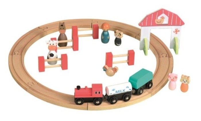 Set circuit tren din lemn cu figurine Egmont Toys