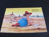 Carte Poștală Umoristică &quot;Plăcerile Plajei&quot; &ndash; Multilingvă, Editura Cromo,de Colecție Ani &#039;80!