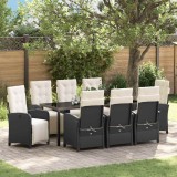 Set de dining pentru grădină cu 9 piese și perne, din ratan negru lucios