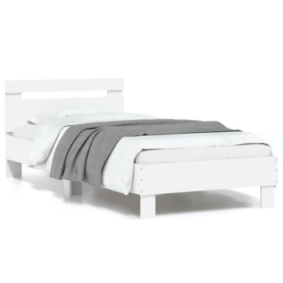 Cadru de pat cu tablie si lumini LED, alb, 90x190 cm GartenMobel Dekor foto