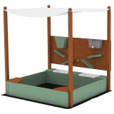 AIYAPLAY Cutie de nisip din lemn pentru copii cu acoperiş cutie pentru copii cu 2 scaune 2 cutii robinet p&acirc;lnie 116x112,5x128 cm Verde | Aosom Romania