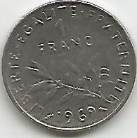 No(3) moneda- FRANTA - 1 FRANC - 1969 foto