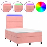 Cumpara ieftin Pat continental cu saltea &amp; LED, roz, 120x200 cm, catifea