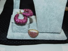 Set deosebit nou inel si cercei , zirconii fucsia , superb foto